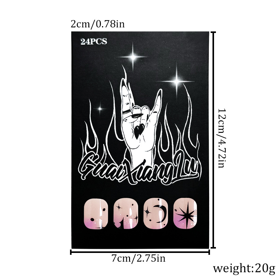 Almond Shape False Nails Black Bat Moon Star Halloween Design_voghion.com