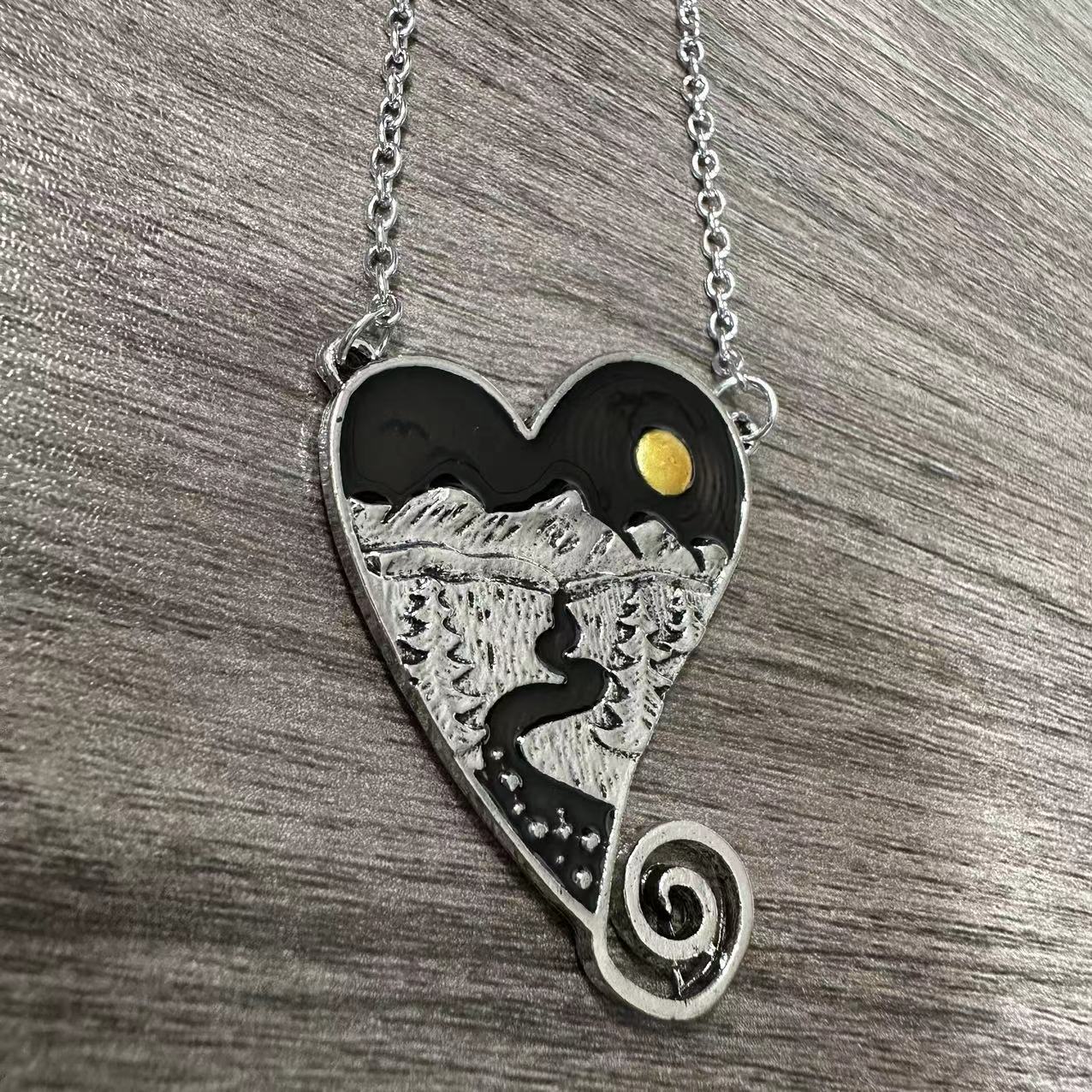 Collier Suxin en forme de cœur, motif paysage, pour hommes et femmes. Boucles d'oreilles tendance à la texture exquise._voghion.com