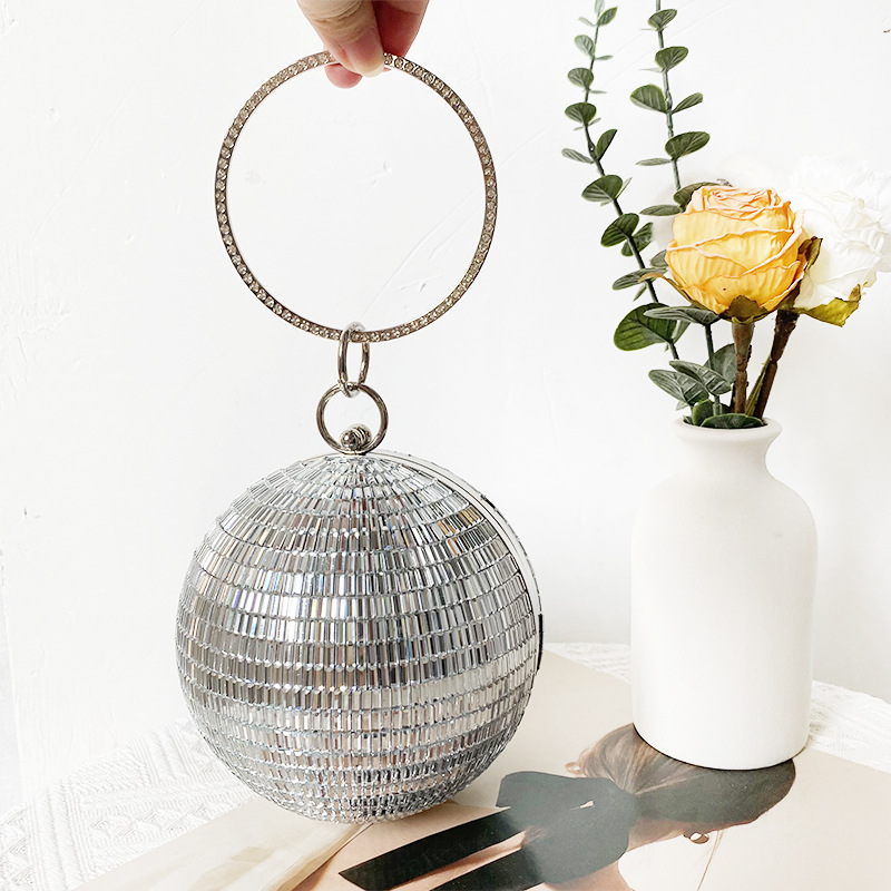Borsa da sera a sfera con strass per donna pochette disco party_voghion.com