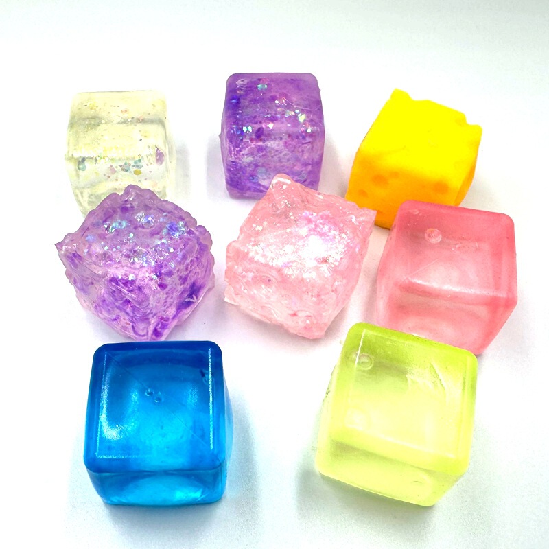 Stress-Relief Realistic Ice Cube Squishy Toy, Cheese Maltose Slow Rebound Cube, High-Transparency Creative Stress-Relief Toy