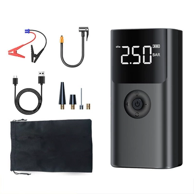 Cross-Border Car Emergency Jump Starter with Air Pump and Power Bank, Multifunctional Battery Ignition Starter Qs003 (Other Automotive Safety Supplies) - english-version-qs003-all-in-one-machine-black-6000-mah-universal-clip