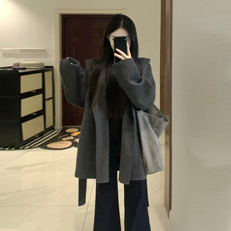 Gray Short Double-Sided Cashmere Woolen Outwear Jacket for Women 5 Years Old Autumn and Winter New High-End Sense for Small People