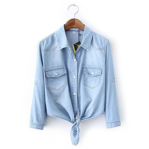 Korean Spring and Summer Women's Short Sleeve Jacket Denim Shirt Small Shawl Slim Short Thin Denim Jacket