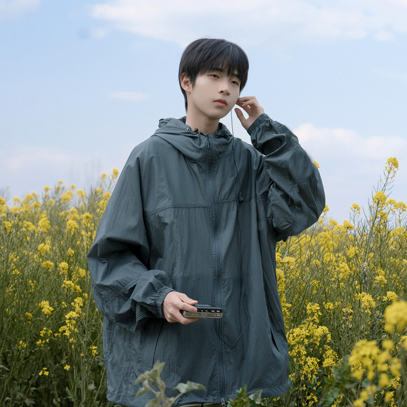 dark blue Sunscreen Jacket Men's Summer Thin Hooded Jacket oversize Outdoor Climbing Fishing Clothing Trendy
