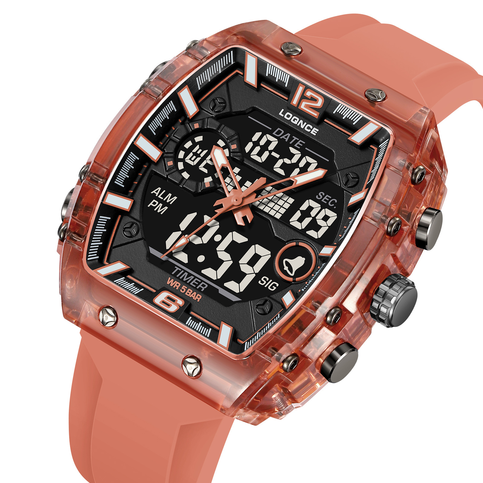 LOQNCE moda digital nocturna electrónica reloj impermeable reloj deportivo para hombres al aire libre reloj estudiante 98003