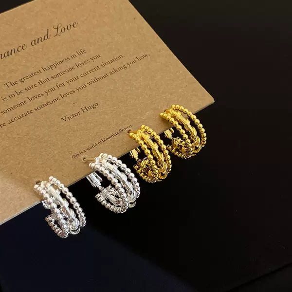 Copper Gold-Plated Multi-Layer Hoop Earrings for Women, New European and American Minimalist Style, Light Luxury, High-End Fashion Earrings
