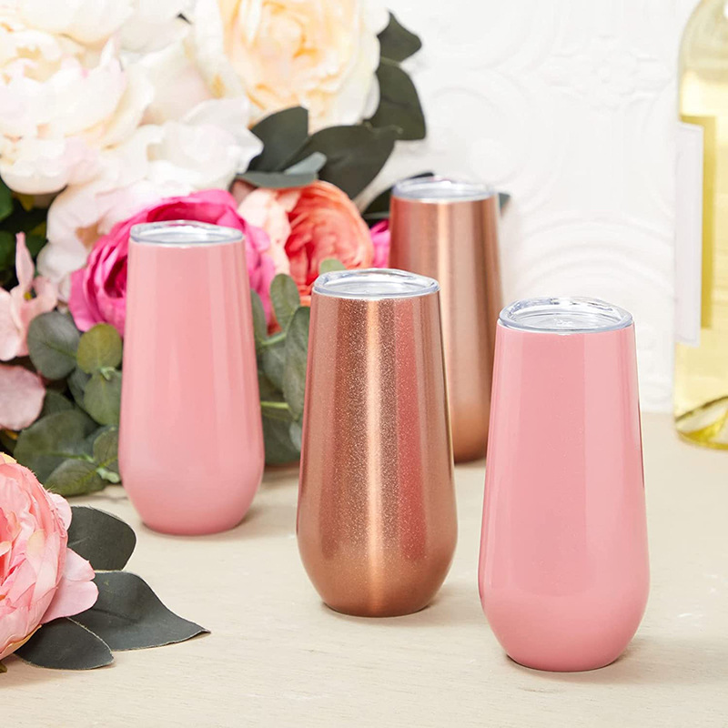 Taza de champagne de 6oz Amazon al por mayor taza de vino tinto taza de cáscara de huevo en forma de U taza de vacío de doble capa taza de coctel