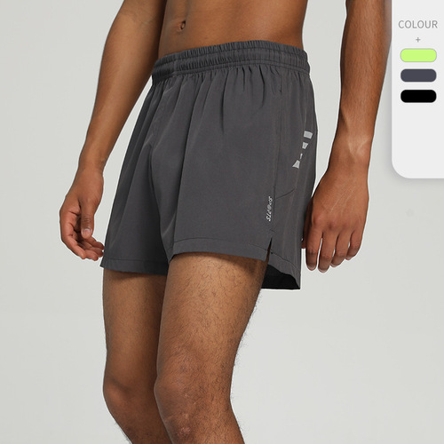 Elastic quick-drying three-point sports shorts for men's summer marathon running fitness printed loose reflective strip training pants