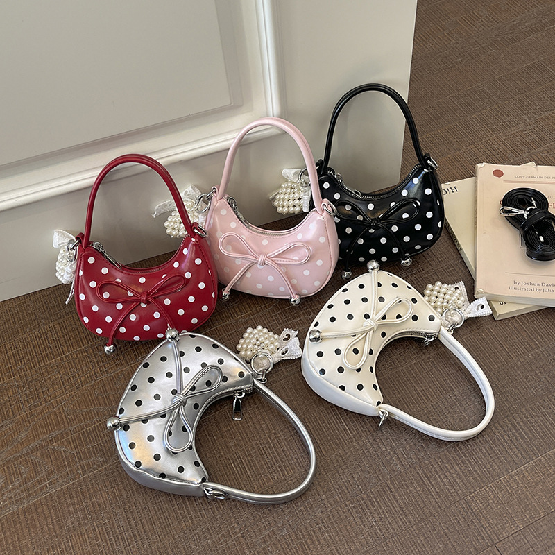 Polka Dot Bow Bag for Women, Korean Style, Fashionable, Versatile, Niche, Light Luxury, High-End Handbag, Mini Children's Crossbody Bag
