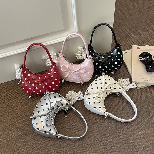 Polka Dot Bow Bag for Women, Korean Style, Fashionable, Versatile, Niche, Light Luxury, High-End Handbag, Mini Children's Crossbody Bag