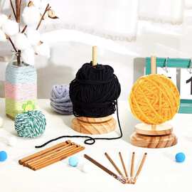 跨境木质毛线收纳架桌面编织工具纱线线轴支架可旋转线球绕线器