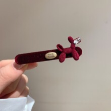 325韩系植绒蝴蝶结侧边夹红色丝绒发夹前额刘海夹高端精品女士发