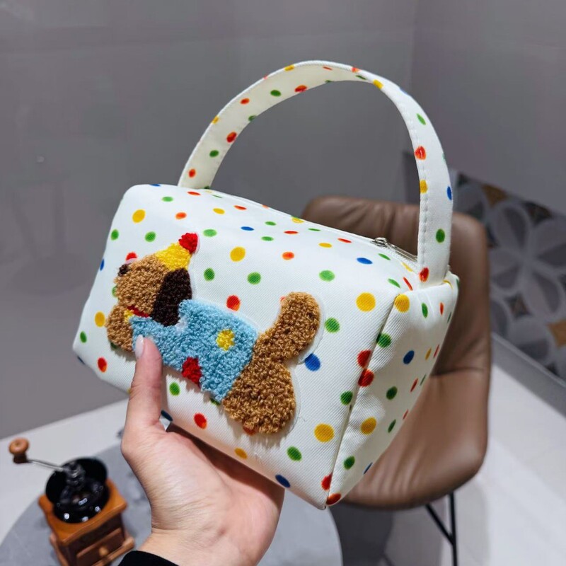 新しい ins 高品質のカラフルな水玉模様のダックスフントポータブル化粧品バッグ大容量収納袋外出用ハンドバッグ|undefined