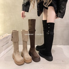 两穿翻折厚底长筒靴子女2025年秋冬季新款粗跟过膝骑士靴春秋款男