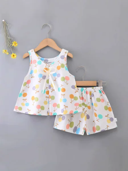Thin Set of Sleeveless Shorts and Vest for Girls, Cotton Silk Home Wear Two-Piece Set, Girls' Cotton Silk Suspender Set
