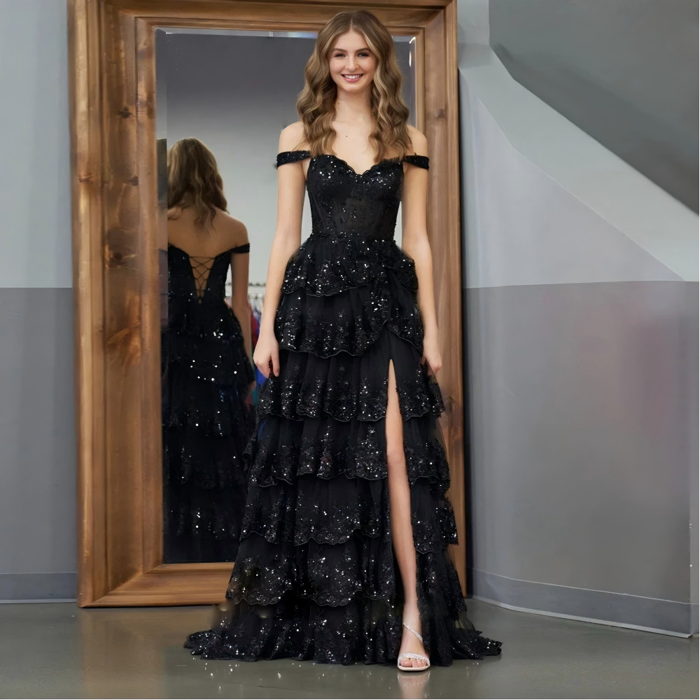 Cross-Border Aliexpress Sling Small Tail Dress Skirt Slit Sexy Banquet Ball Light Luxury Foreign Trade Slim Evening Dress