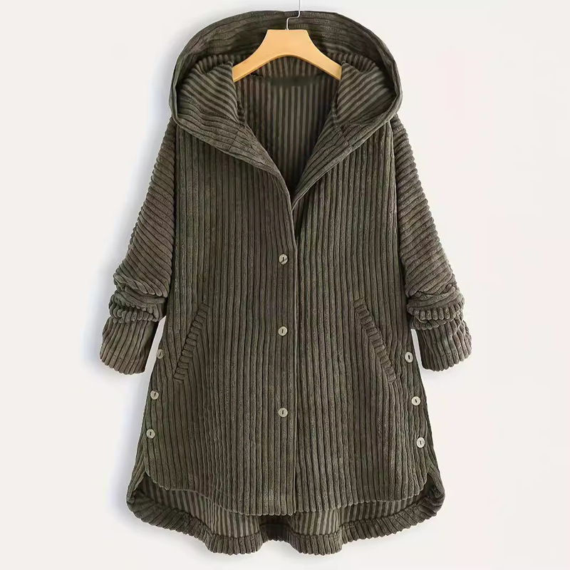 Cross-Border Amazon Plus-Size Women's Winter Hooded Jacket Sweatshirt Mid-Length European and American Corduroy Jacket