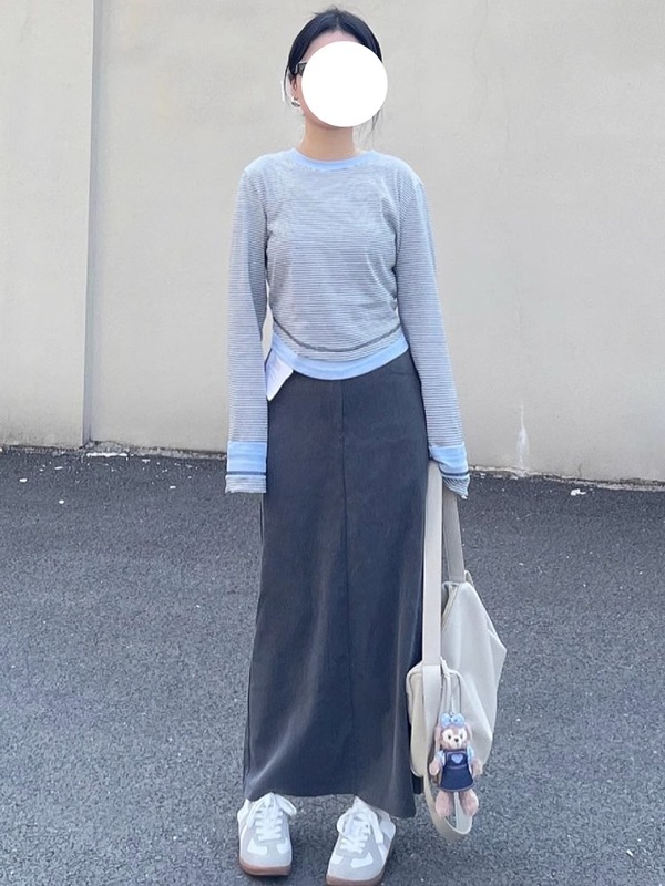 美式复古正肩假两件条纹长袖t恤女打底衫秋冬设计感减龄收腰上衣|undefined