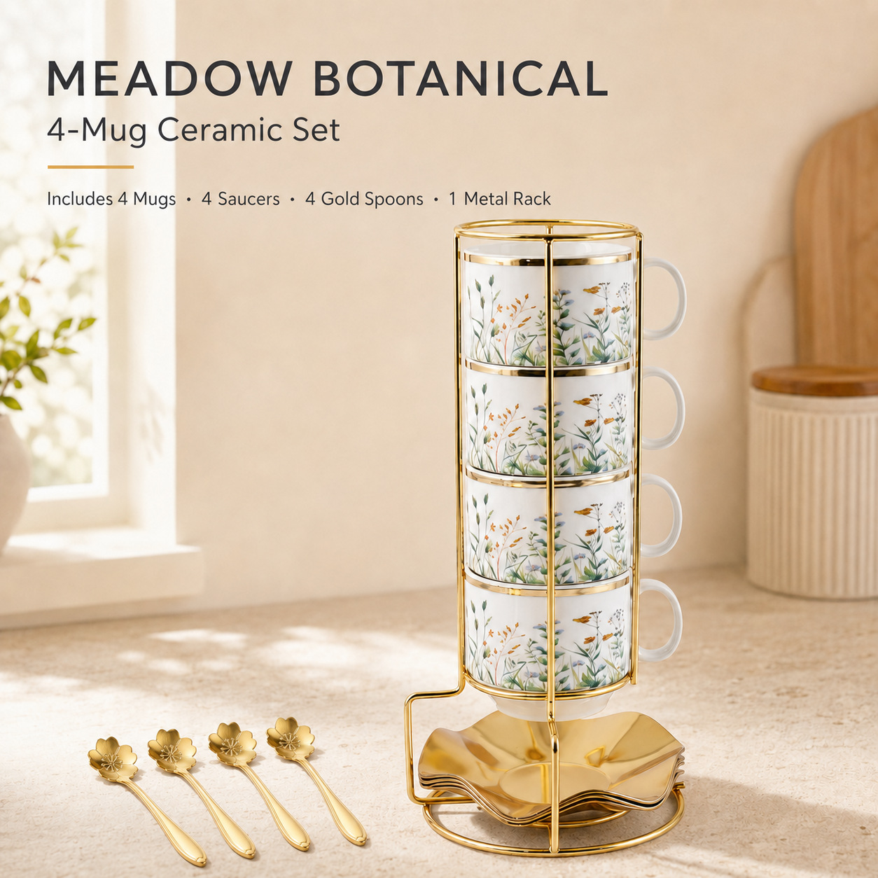 Juego de Tazas Apilables de Porcelana con Soporte para Hogar y Oficina image 7