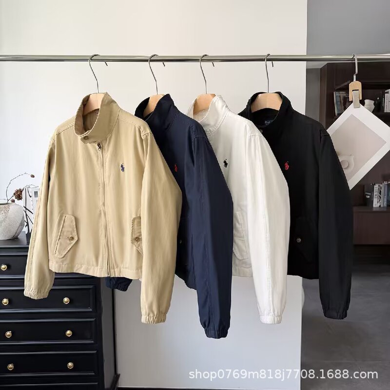 European and American cross-border women's clothing 2026 autumn new collection: Old Money style embroidered polo jacket with a stand-up collar, versatile short top European and American cross-border women's clothing 2026 autumn new collection: Old Money style embroidered polo jacket with a stand-up collar, versatile short top