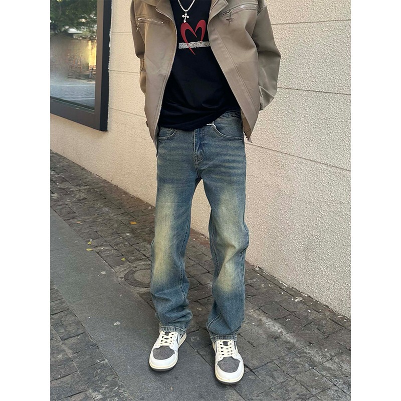 Hy711 Cross-Border Retro American Style Slim Straight Loose Versatile High Street Jeans Cleanfit Outfit for Men