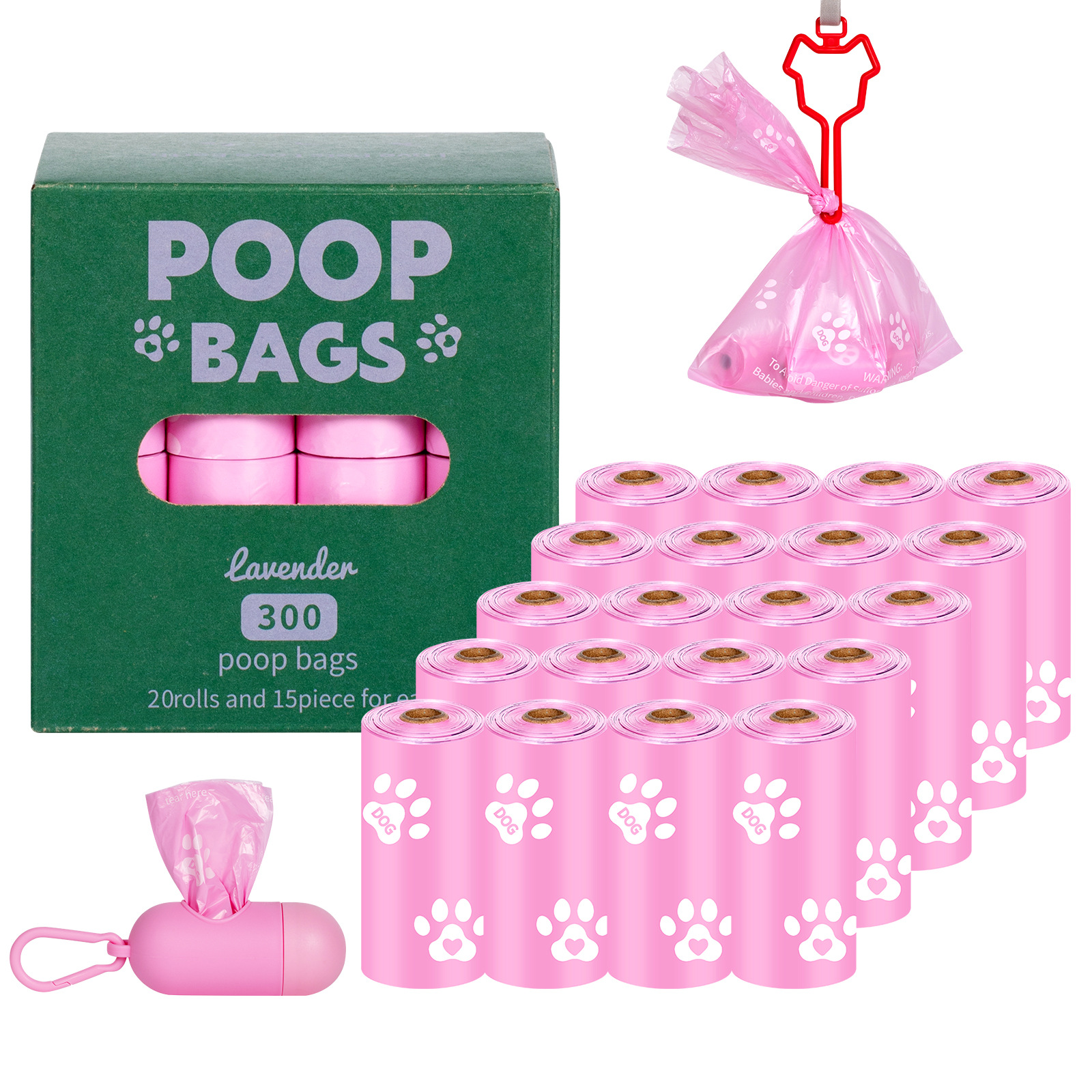 Nueva bolsa de mierda degradable ecológica para perros, bolsa de heces portátil, dispensador de clip de manos libres, bolsa de basura para mascotas
