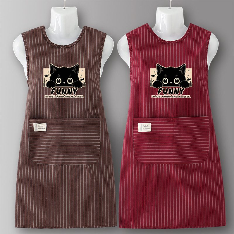 ZJ701 검은 고양이 조끼 순면 세로 패턴 - 버건디 + 커피 컬러