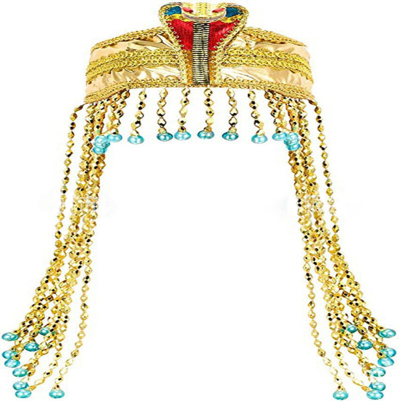 萬聖節埃及蛇頭飾女式埃及服裝配飾金色串珠頭帶法老亮片發飾