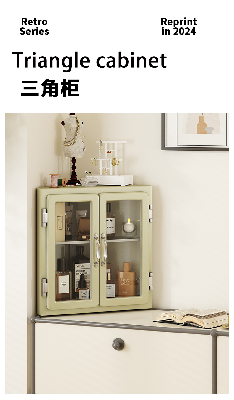 跨境日式韩式复古金属三角柜墙角收纳柜卧室桌面ins玻璃展示柜-阿里巴巴