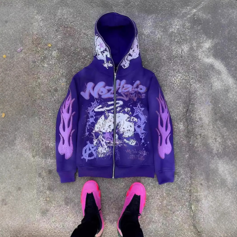 Y2K American Retro Harajuku Street Dark Hip Hop High Street Cartoon Printed Zip Hoodie Loose Hoodie Y2K American Retro Harajuku Street Dark Hip Hop High Street Cartoon Printed Zip Hoodie Loose Hoodie