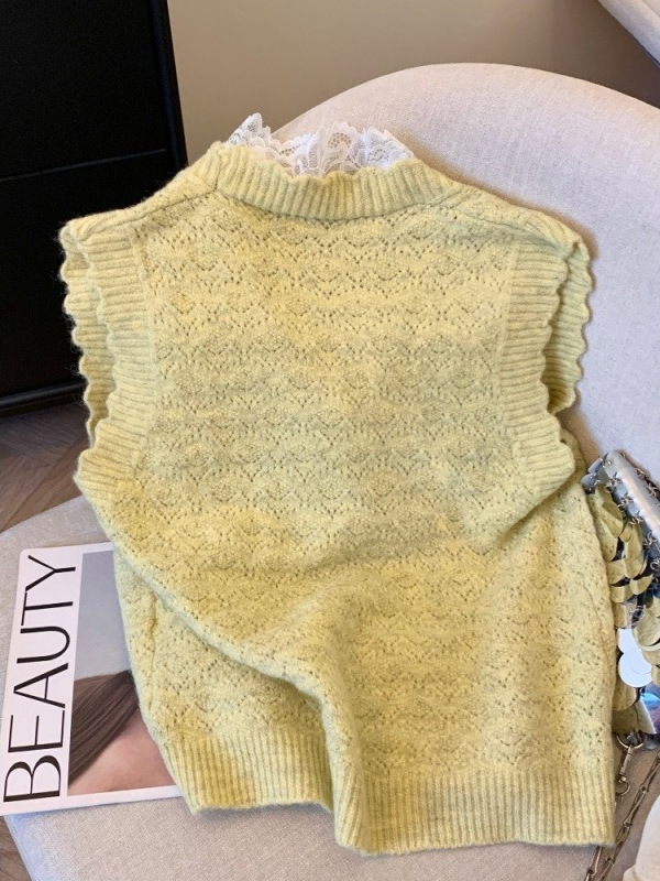 小香風レースの蝶結びのベストニットの女性のタイプ2025新型秋冬の外はセーターのベストを重ねて着ます。|undefined