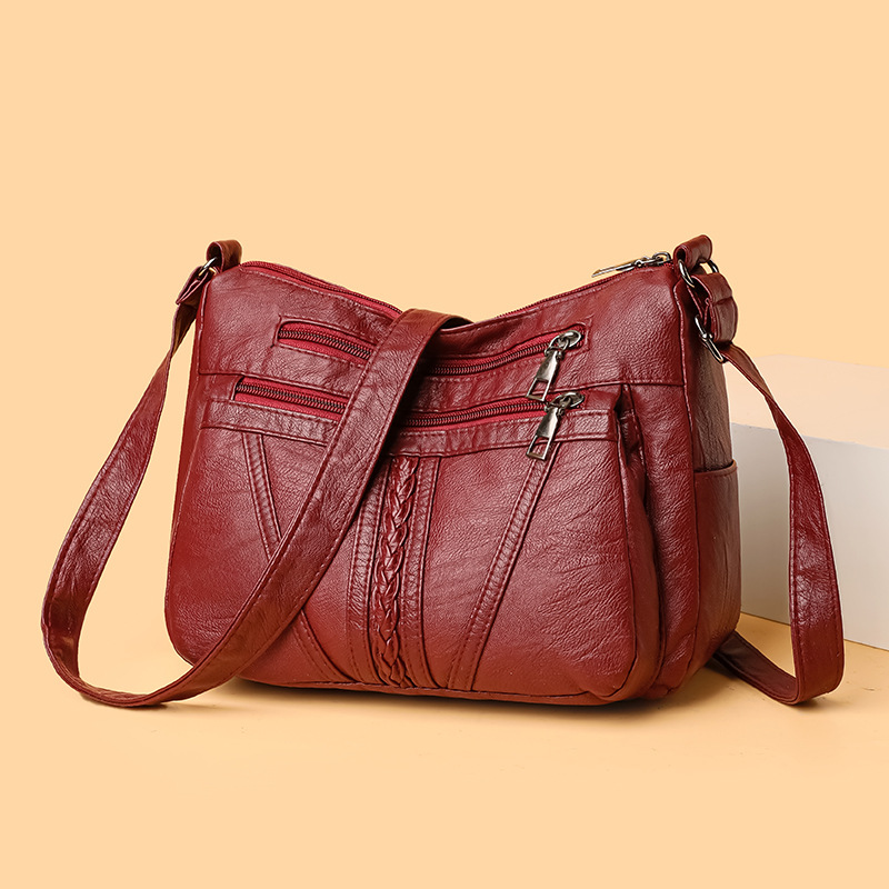 다층 부드러운 가죽 가방 여성의 2024 새로운 스타일 유행 대용량 다층 중년 및 노인 어머니 가방 캐주얼 크로스 바디 백