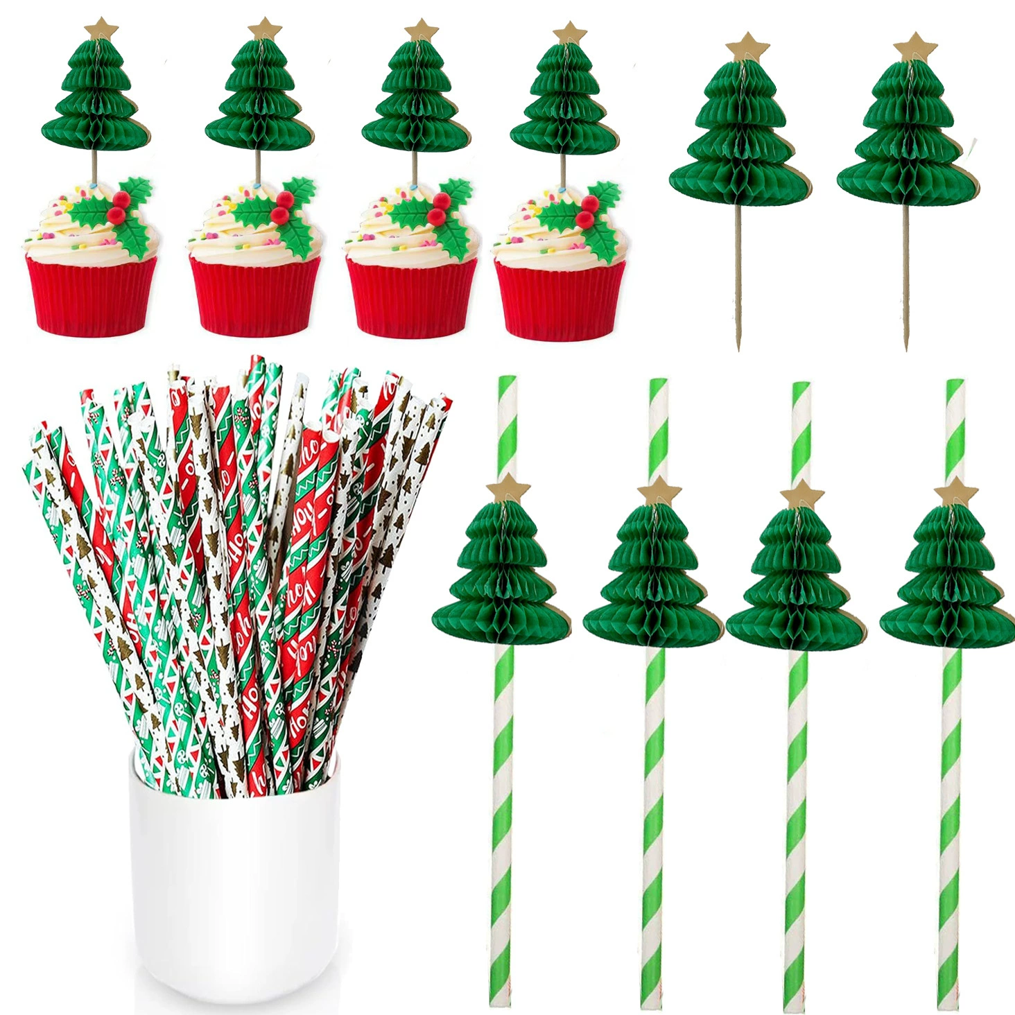 Спотовые поставки рождественской елки для украшения коктейля Димсам торт фруктовый пирог сосновый знак рождественские украшения соломинки