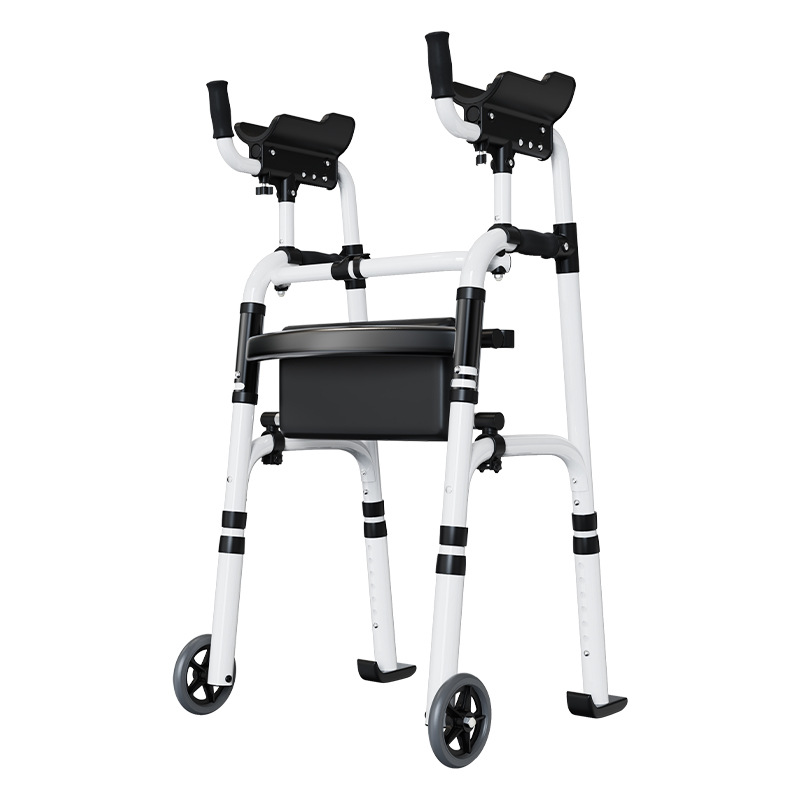 andador con rueda y asiento, aleación de aluminio para discapacitados, muletas de cuatro patas, andador auxiliar de rehabilitación con brazo, andador de arrastramiento image 6