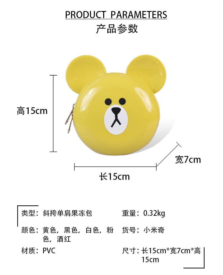 Little bear head PVC cute jelly bag, fashionable and versatile dinner bag, dirt-resistant and easy-to-wash, macaron-colored cartoon bag Application Scenario