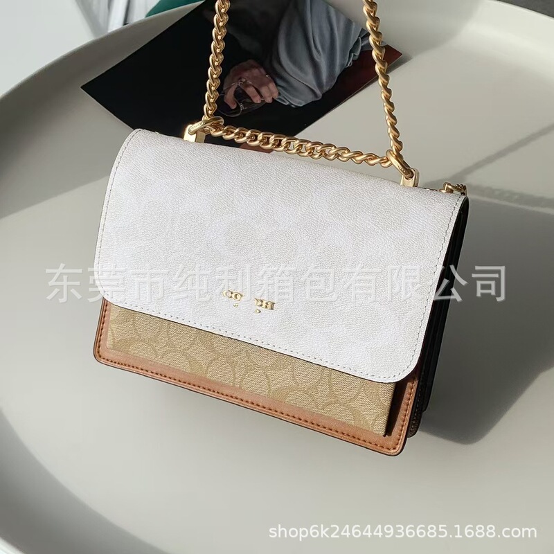 New Outlet Women's Bag Klare Chain Accordion Bag with Rivet Print and Patchwork Design, Single Shoulder Crossbody Flap Small Square Bag