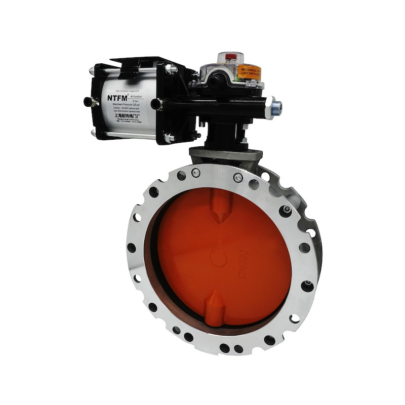 气动粉体粉尘蝶阀 单/双法兰铝合金水泥搅拌耐磨乙丙密封DN200300