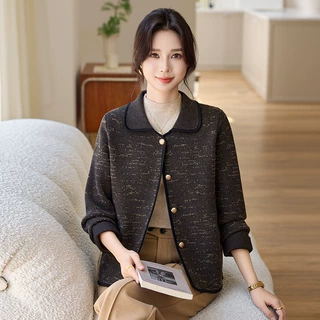 2026新款妈妈秋装洋气短款外套中年女装中老年春秋针织上衣服外套