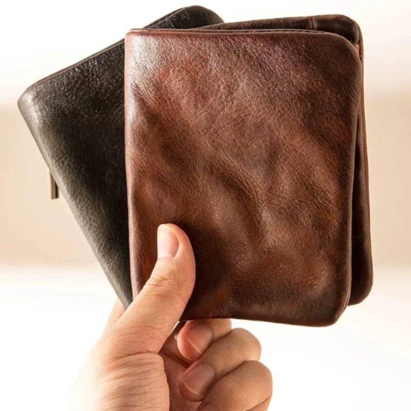 Imported Vintage-Style First-Layer Cowhide Wallet, Short Men's Genuine Leather Wallet, Handmade Card Holder with Multiple Card Slots, Id Holder