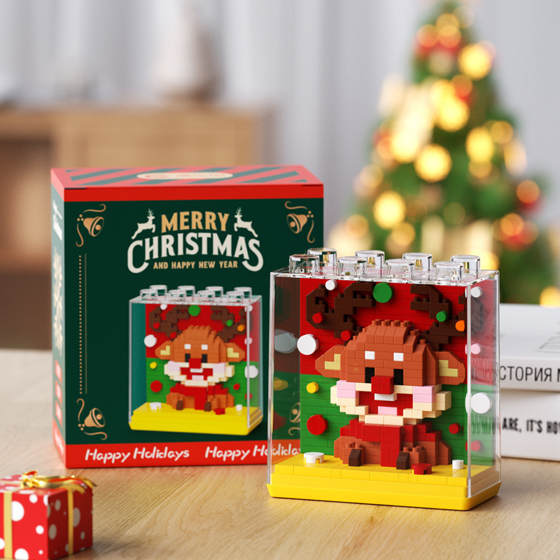 Árbol de Navidad transfronterizo tren viejo ensamblaje adornos de bloques de construcción juguetes de puzzle niños regalos de Navidad