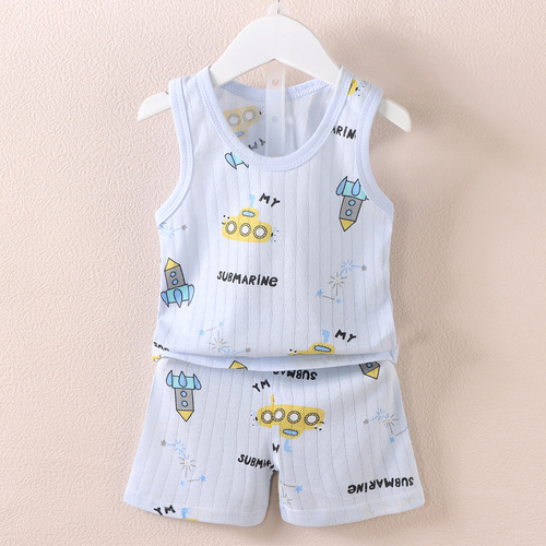  Korean style children's vest suit new style boys and girls baby cartoon thin sleeveless vest shorts suit trendy
