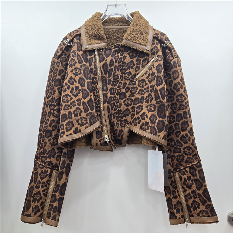 Retro impresión de leopardo para mujeres otoño y invierno 2025 nueva moda coreana irregular chaqueta explosiva universal chaqueta de algodón
