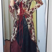 复古哥花朵开叉燕尾中长款绑带开衫防晒蕾丝衫女春夏季新款