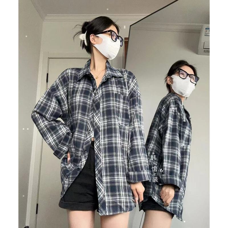 韓国スタイルのスーパーフェアリーイン純綿チェック柄シャツ女性のルーズカジュアルスリミング長袖シャツ日焼け止めシャツアウターウェア|undefined