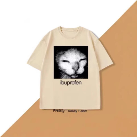 Ibuprofen Cat Meme T-Shirt Men Causation Funny Cat Graphic T-Shirt Fashion Trend Summer Printed T-Shirt