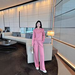 欧美风2025年夏季新款女装连帽拉链上衣阔腿裤套装时尚气质两件套