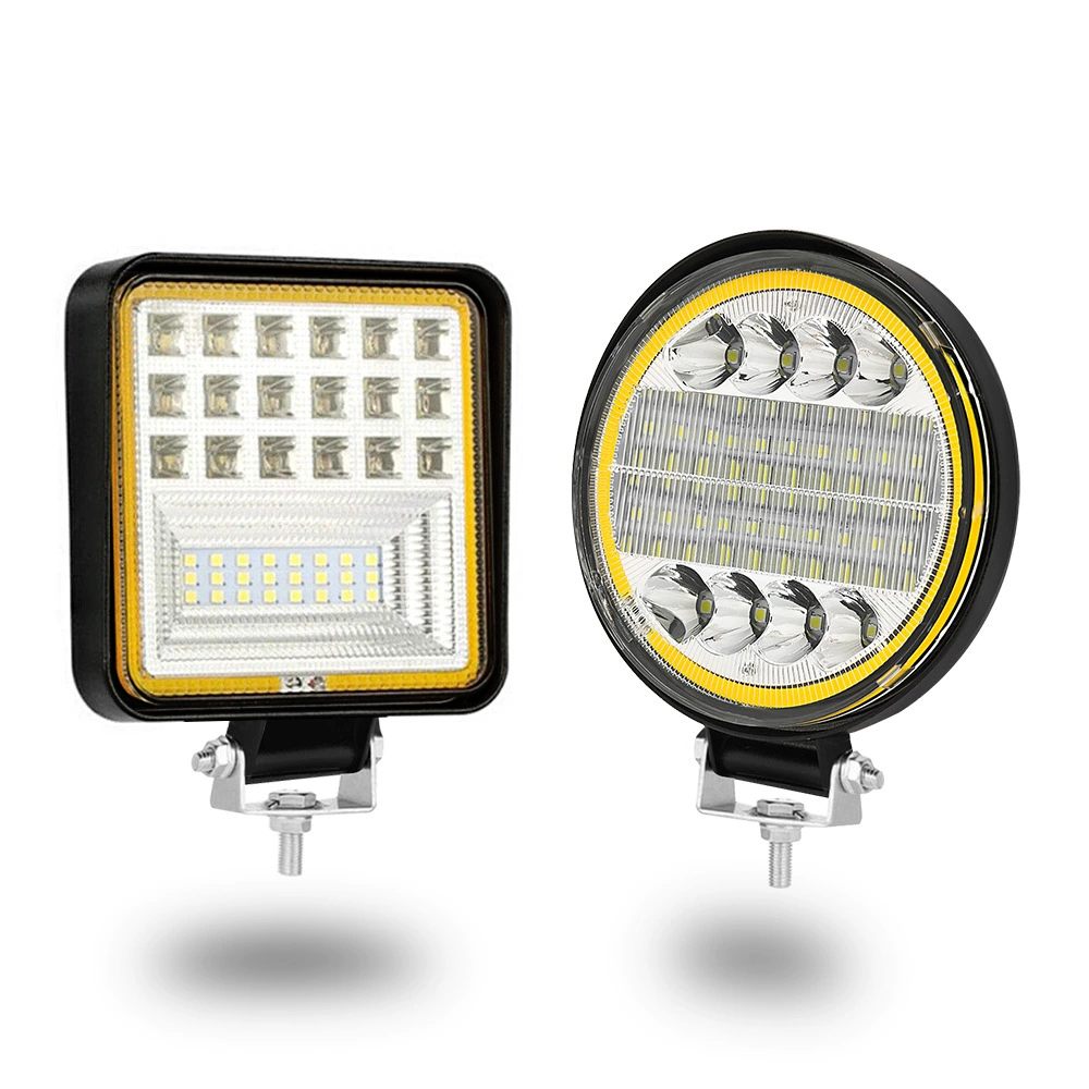Трансграничный автомобильный фургон 4 дюйма 126W квадратный светодиодный рабочий фонарь желтый ангел свет диафрагмы для внедорожных фар