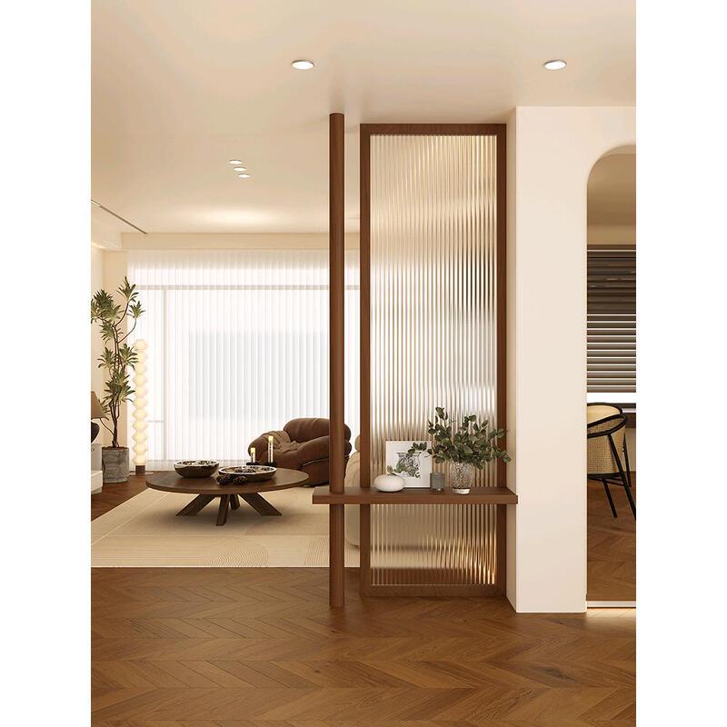 Retro full solid wood living room entrance entrance Changhong glass partition new Chinese style facing door blocking screen