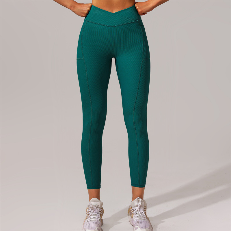 Pantaloni attillati con vita alta e tasche, modello sirena, per fitness, yoga, ciclismo, da donna_voghion.com