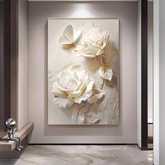 クリーム色のエントランス装飾絵画、高級リビングルームソファ背景壁掛け絵画、立体的な花の壁画